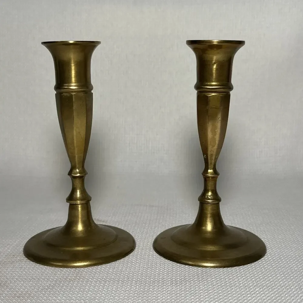 Pair Brass Candlesticks Classic Candle Holders Home Décor 5x2.5” Traditional VTG